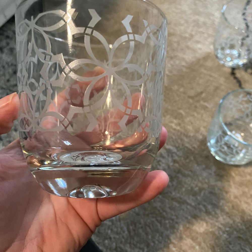 Vintage etched whiskey glasses